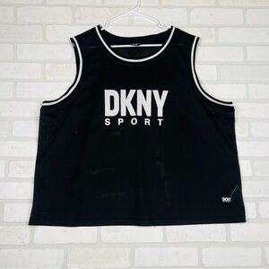 DKNY Women's Plus Size Muscle Cropped Basketball Mesh Top, Black, 3X